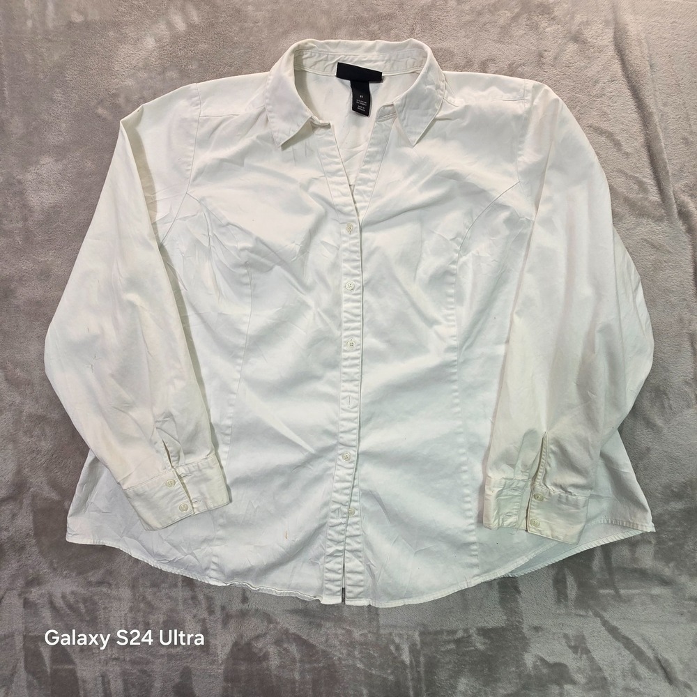 Lane Bryant Shirt Womens 28 White Cotton Stretch Career Everyday Wear Button Up